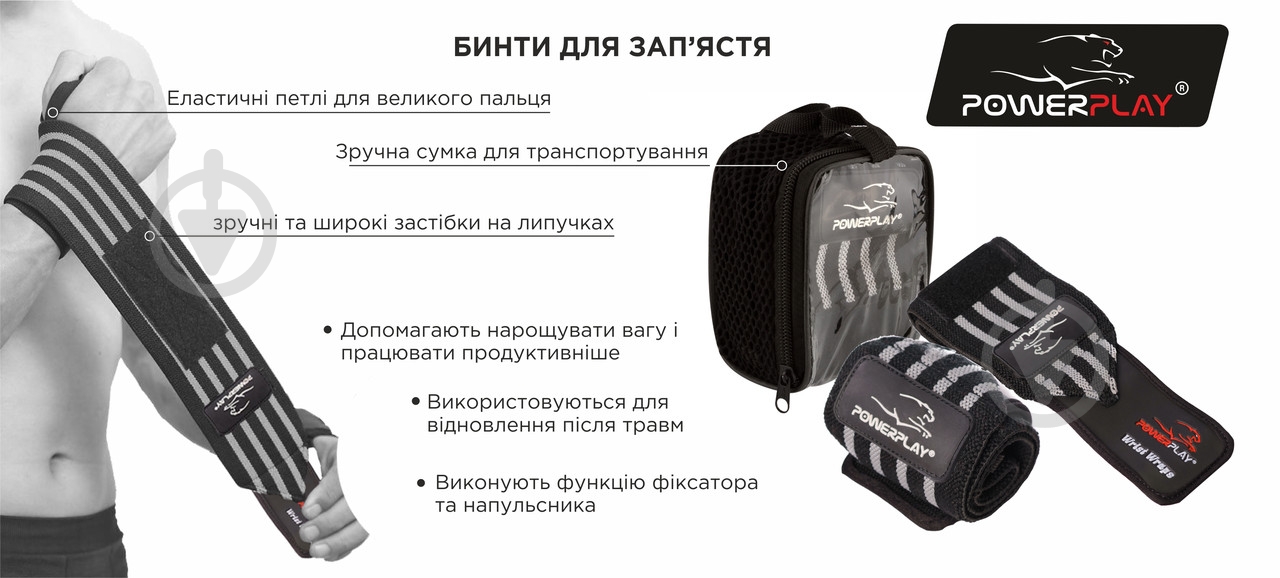 Бинт PowerPlay PP_3082 р. універсальний чорно-синій - фото 4