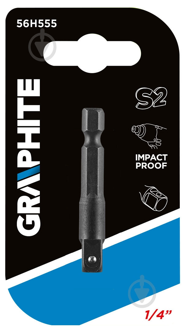Адаптер GRAPHITE ударный 1/4 Hex-1/4 Square сталь S2 1 шт. 56H555 - фото 2