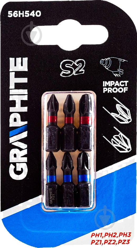 Набор бит GRAPHITE ударные 6 шт. 56H540 - фото 1