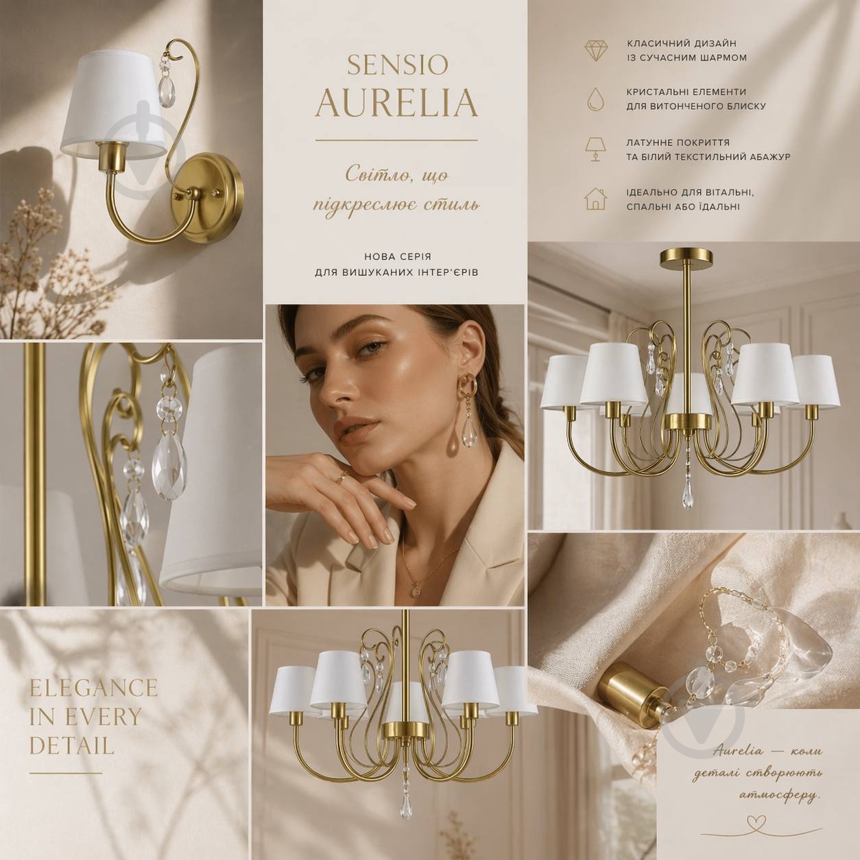Світильник настінний Sensio Aurelia E14 білий/золото PR-PL321158W-1 - фото 5 Світильник настінний Sensio Aurelia E14 білий/золото PR-PL321158W-1 - фото 5