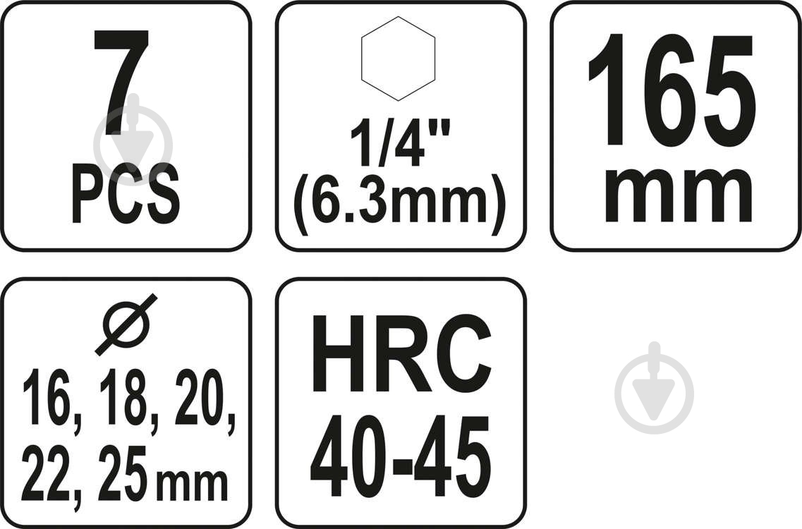 Набор сверл по дереву YATO d16-25 мм с 4 кромками HEX-1/4' + удлинитель + ключ 7 шт. YT-44693 - фото 5 Набор сверл по дереву YATO d16-25 мм с 4 кромками HEX-1/4' + удлинитель + ключ 7 шт. YT-44693 - фото 5