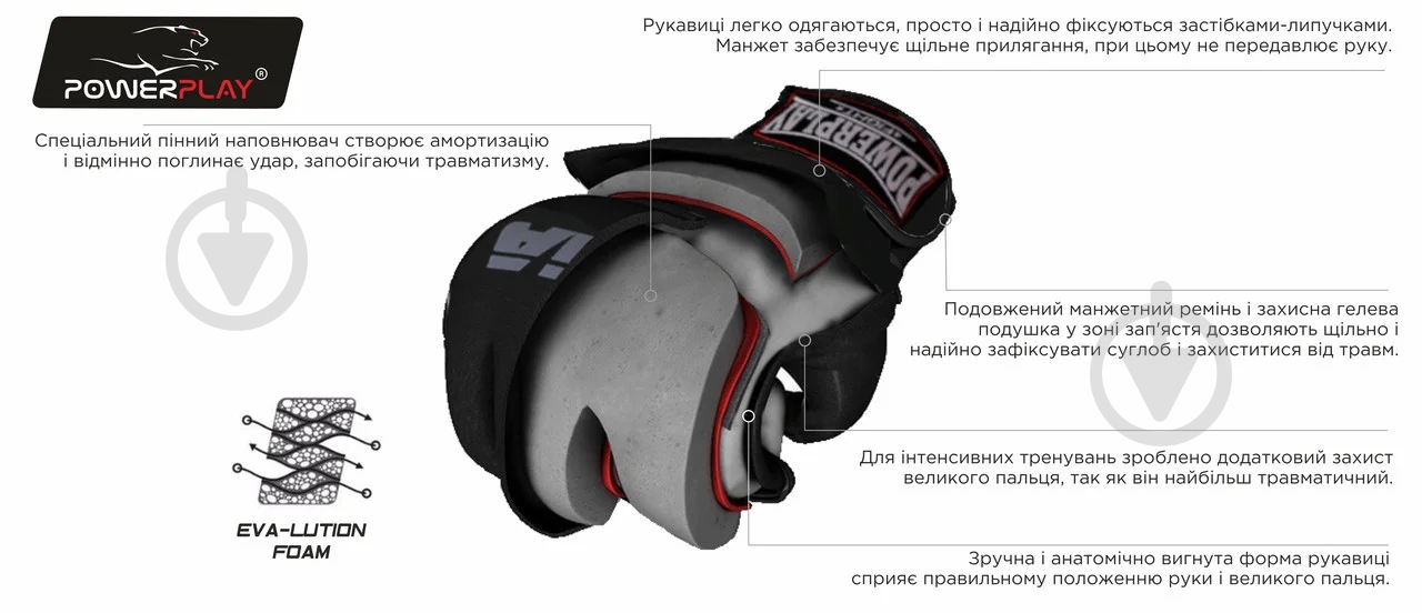 Перчатки для MMA PowerPlay р. L PP_3058 черный с синим - фото 6 Перчатки для MMA PowerPlay р. L PP_3058 черный с синим - фото 6