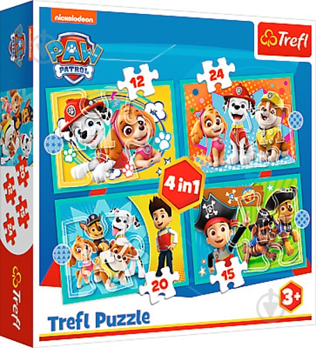 パワちゃん　　1/4 ᐉ Пазли Trefl 4 в 1 Щенячий Патруль Щаслива команда 34346 • Краща