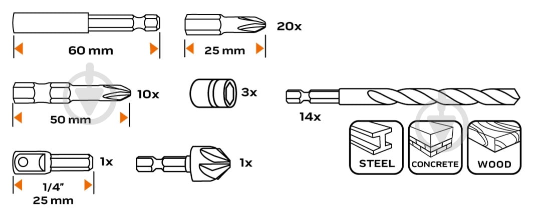 Набір біт і свердел NEO tools 50 шт. 56-613 - фото 3