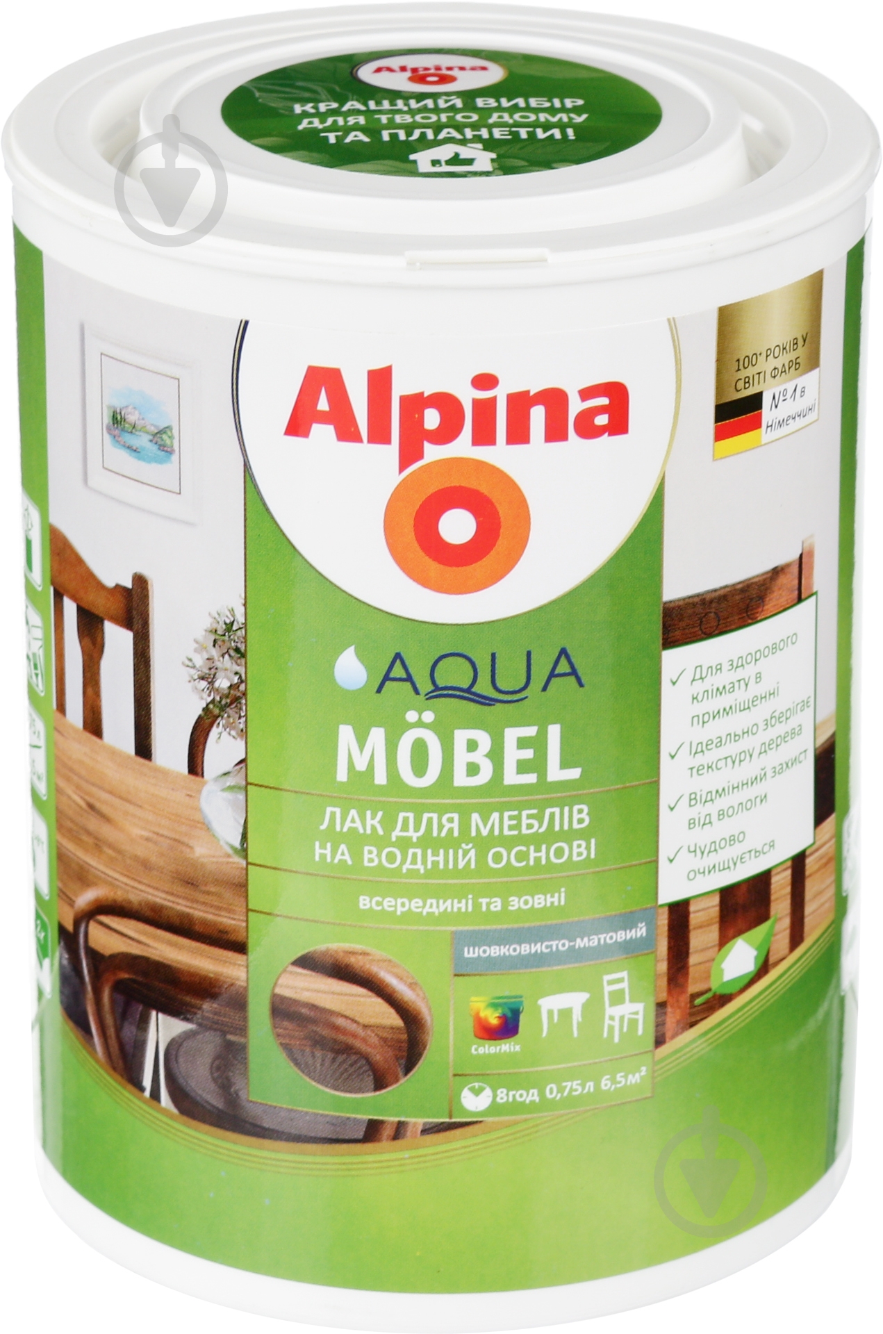 Лак акриловий Aqua Mobel SM Alpina шовковистий мат 0,75 л прозорий - фото 1
