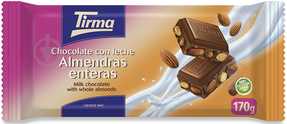 Молочный шоколад Tirma с цельным миндалем 170г - фото 1