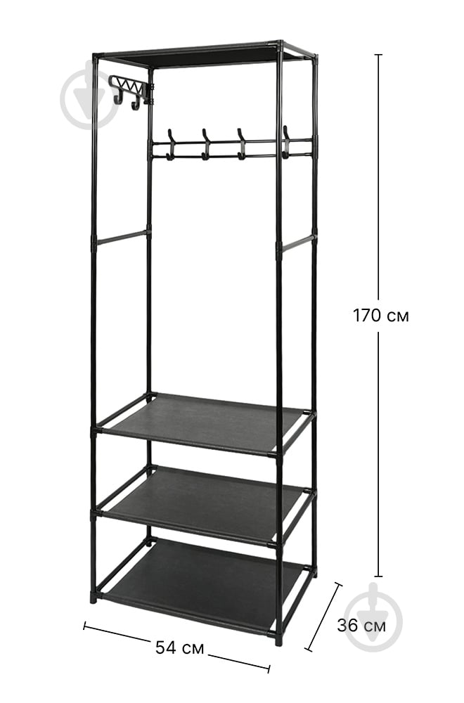 Вешалка-стойка для одежды Fabrika FK-WH3012 STORE с полками 54x36x170 см черный - фото 3