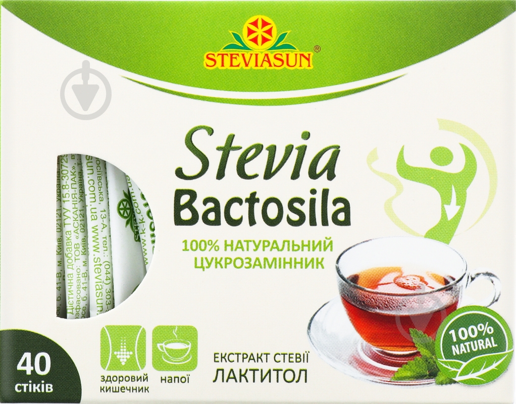 Заменитель сахара Steviasun Stevia Bactosila 40 стиков 62 г - фото 1 Заменитель сахара Steviasun Stevia Bactosila 40 стиков 62 г - фото 1