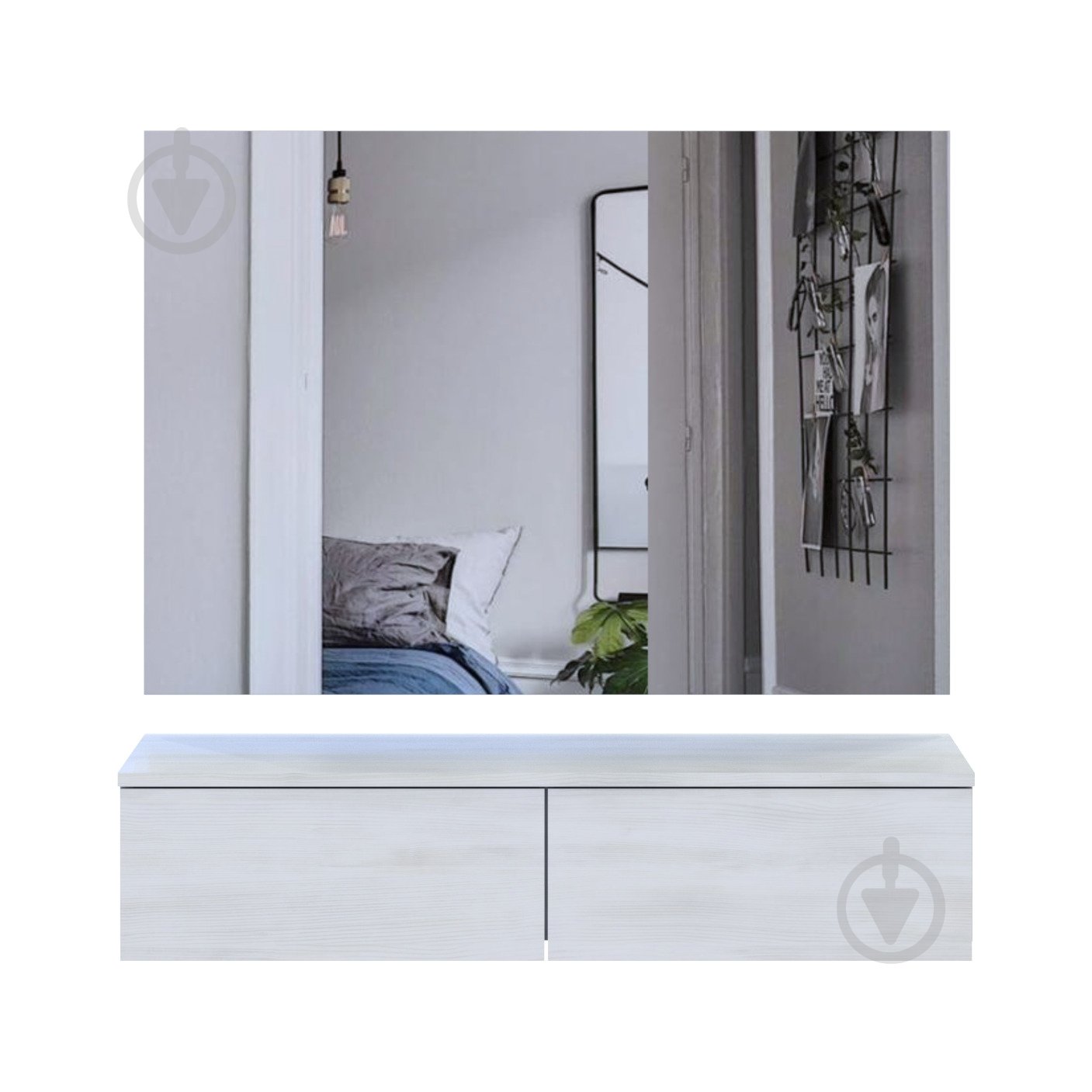 Тумба навісна Doros Левія з дзеркалом 1000x1000x320 мм біле дерево/білий - фото 3 Тумба навісна Doros Левія з дзеркалом 1000x1000x320 мм біле дерево/білий - фото 3