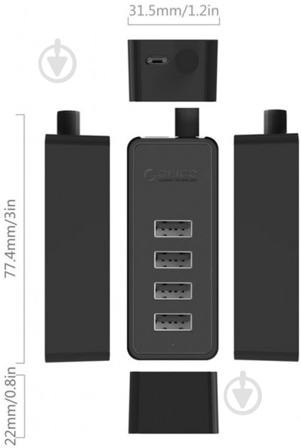 USB-хаб PowerPlant ORICO W5P-U2-030-BK-PRO - фото 5