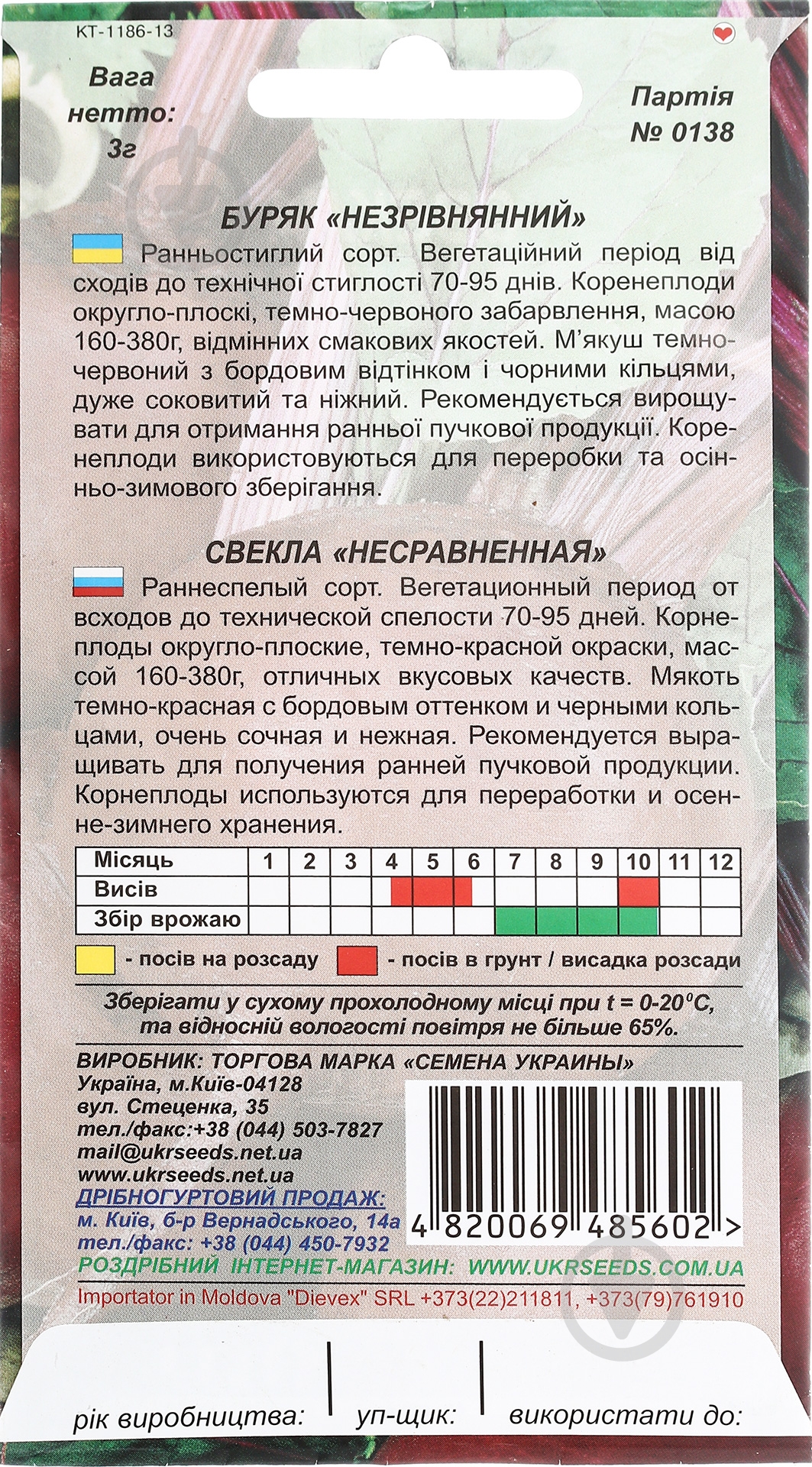 Семена свекла Несравненная 3 г Насіння України - фото 2