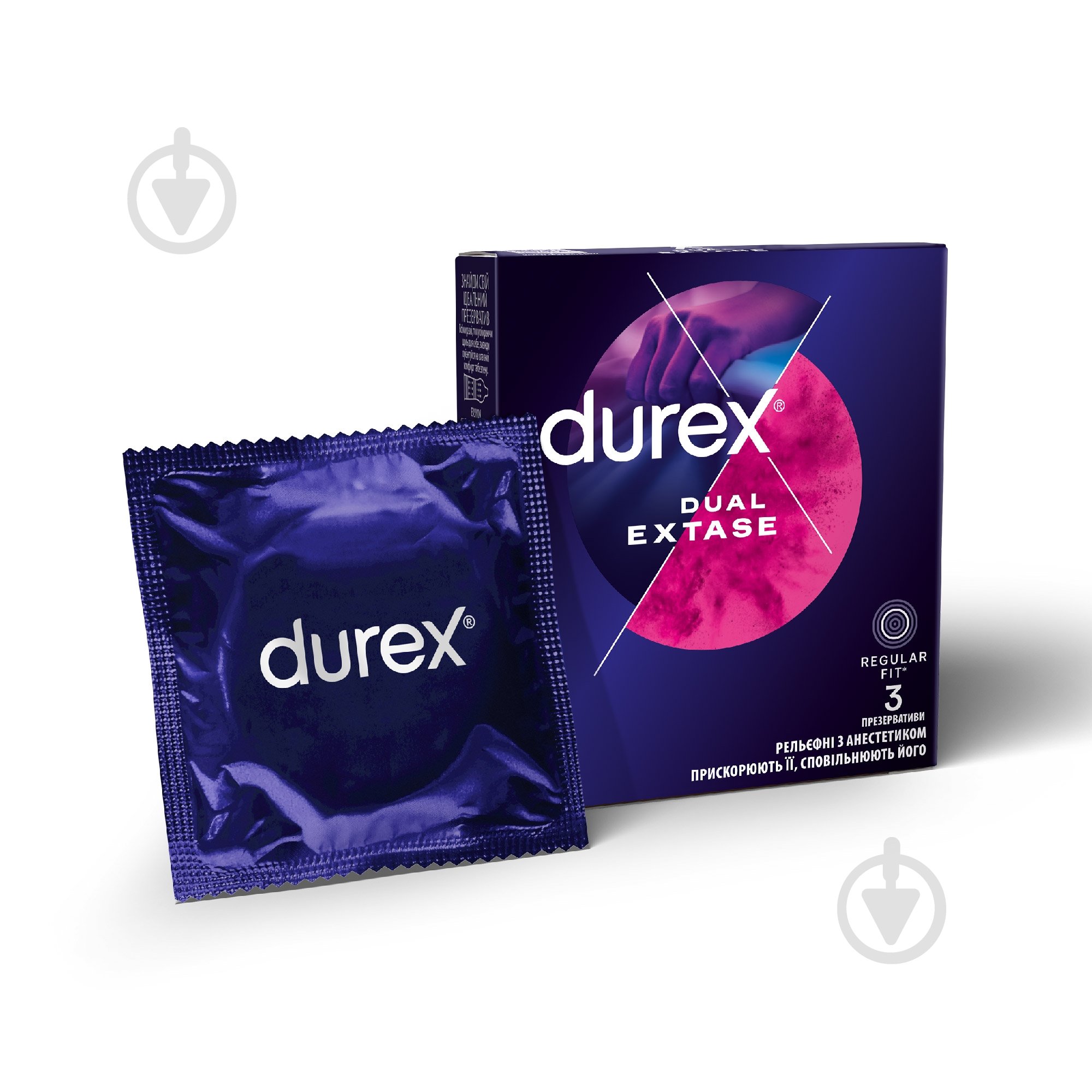 Презервативи Durex Dual Extase (рельєфні з анестетиком) 3 шт. - фото 1
