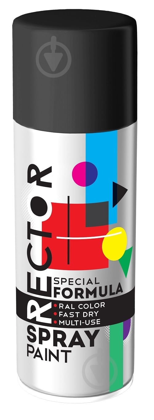 Эмаль аэрозольная универсальная RECTOR 400 мл RAL 9005 черная - фото 1 Эмаль аэрозольная универсальная RECTOR 400 мл RAL 9005 черная - фото 1