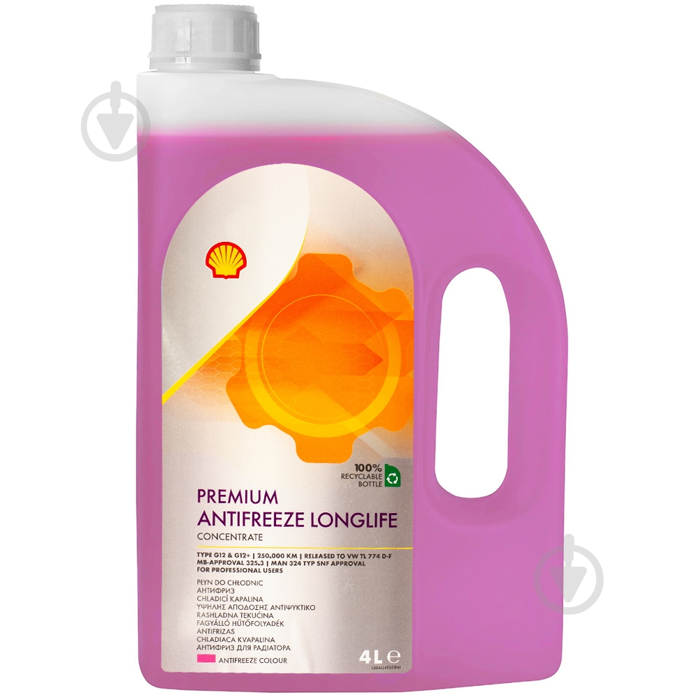Антифриз SHELL Premium Antifreeze Longlife 774 D-F G12+ от -20 до +104 концентрат 4 л розовый (ТОВ-У510761) - фото 1