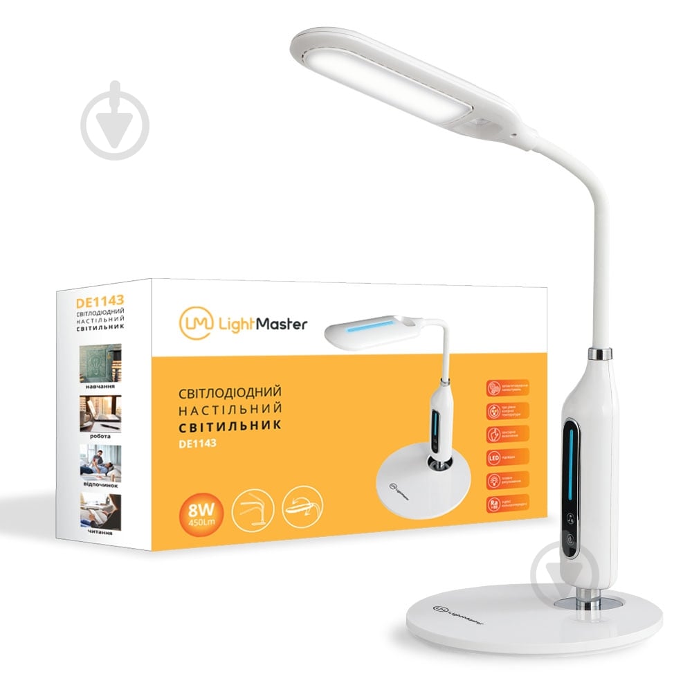 Настольная лампа LightMaster DE1143 LED с сенсором 8 Вт белый с серебристым - фото 4