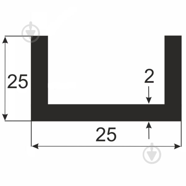 Швеллер алюминиевая 25x2 мм 1000 мм гладкий анодированое серебро - фото 2