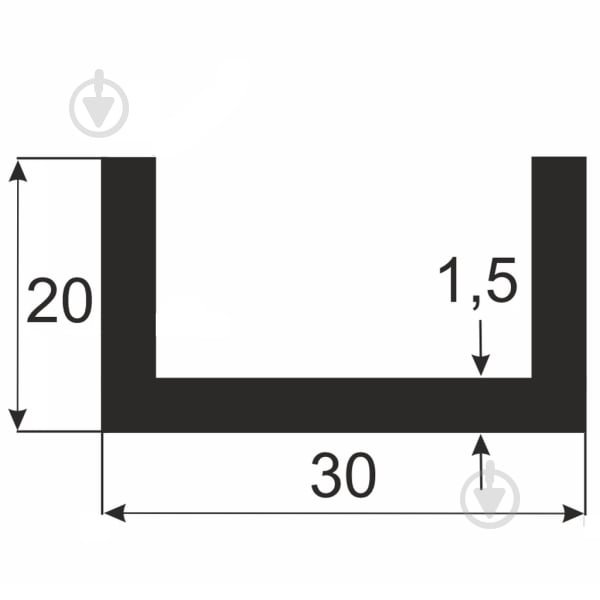 Швеллер алюминиевая 30x1,5 мм 1000 мм гладкий анодированое серебро - фото 2