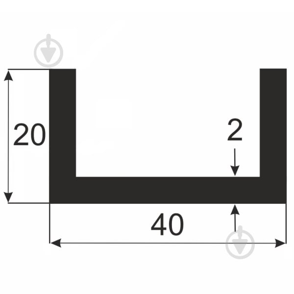 Швеллер алюминиевая 40x2 мм 2000 мм гладкий анодированое серебро - фото 2