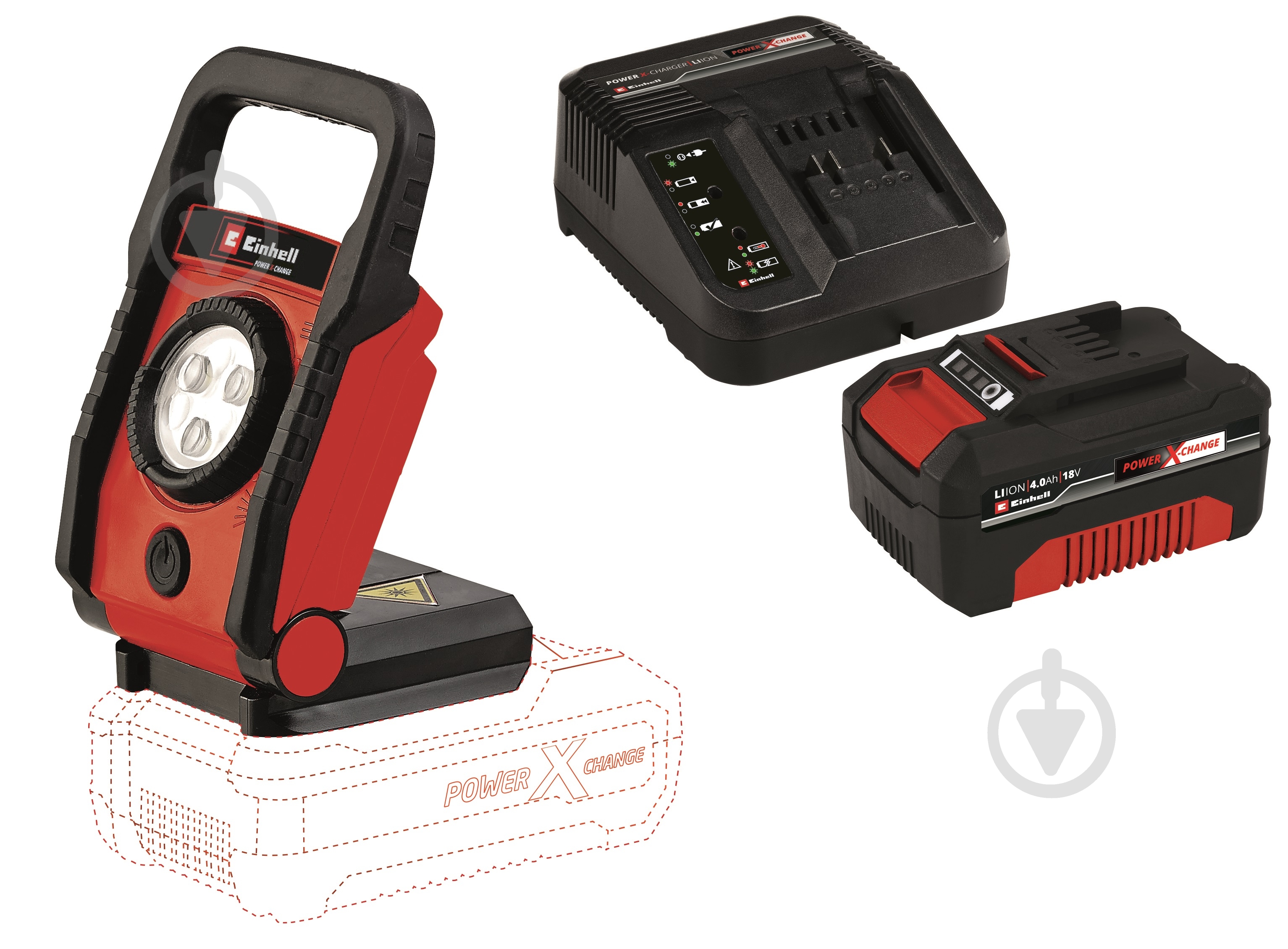 Фонарь Einhell 18,0V 4Ah X-Change TE-CL 18 Li 4514110 Set3 - фото 1