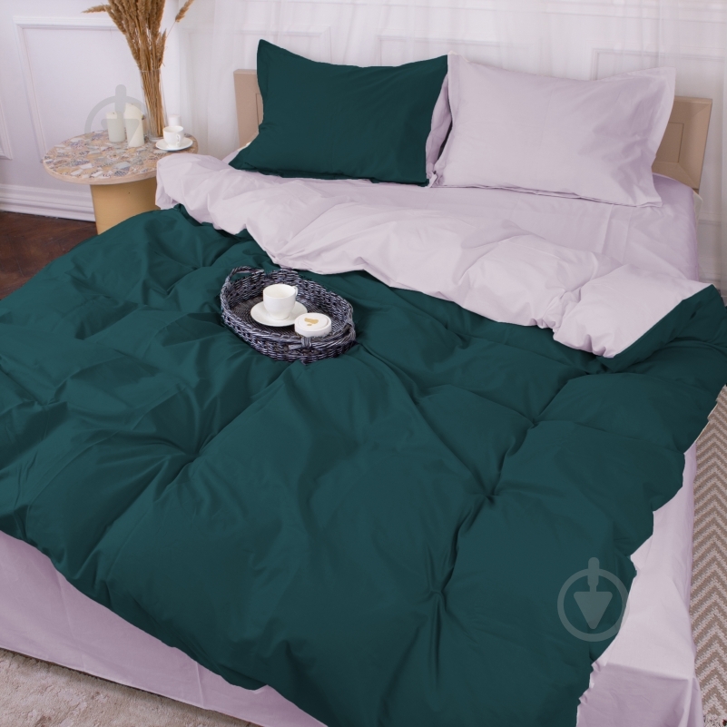 Комплект постельного белья MirSon Poplin Line 054+091 Denise изумрудный/светло-серый - фото 1