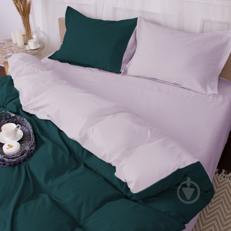 Комплект постельного белья MirSon Poplin Line 054+091 Denise изумрудный/светло-серый - фото 2