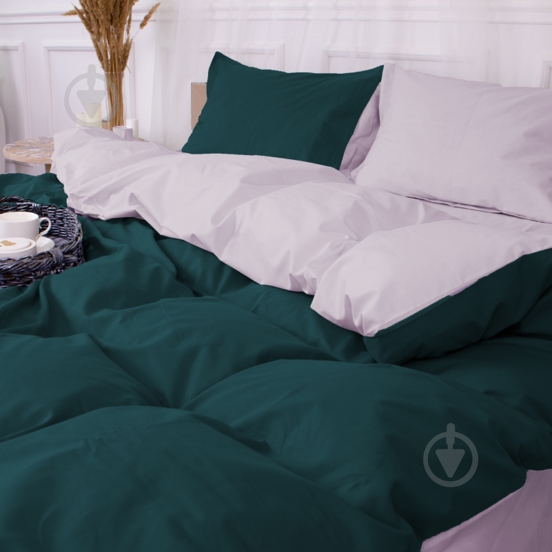 Комплект постельного белья MirSon Poplin Line 054+091 Denise изумрудный/светло-серый - фото 3