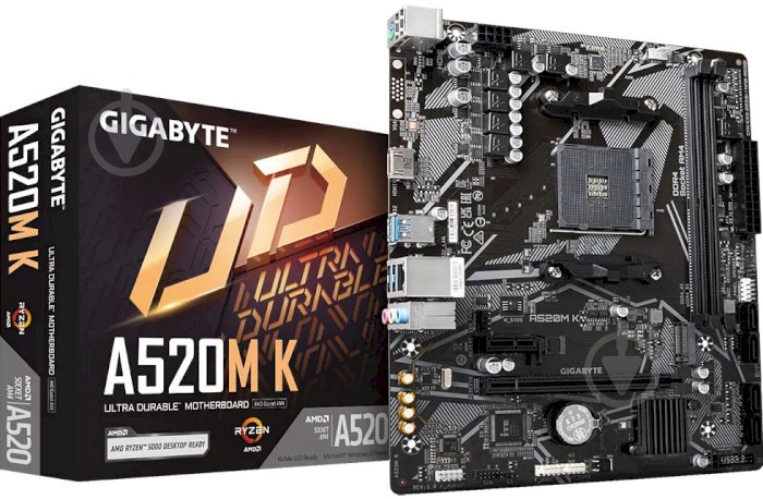 Материнская плата Gigabyte A520M K (Socket AM4, AMD A520, micro ATX) - фото 1 Материнская плата Gigabyte A520M K (Socket AM4, AMD A520, micro ATX) - фото 1