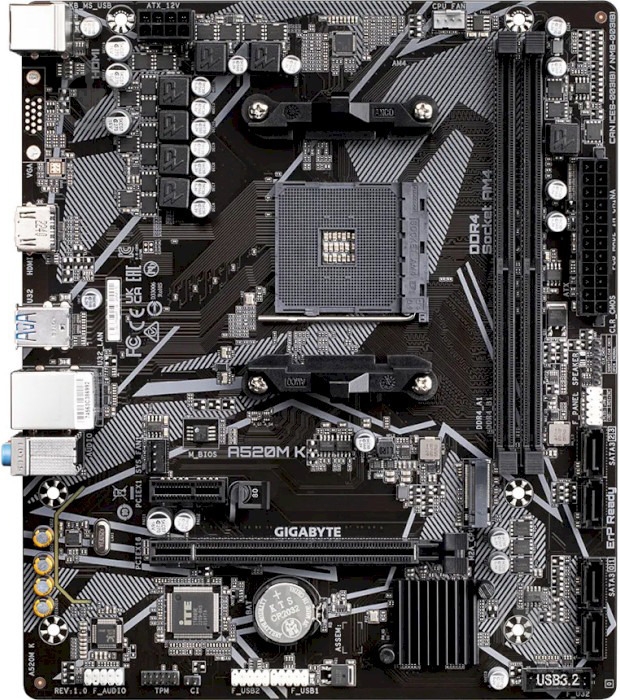 Материнская плата Gigabyte A520M K (Socket AM4, AMD A520, micro ATX) - фото 4 Материнская плата Gigabyte A520M K (Socket AM4, AMD A520, micro ATX) - фото 4