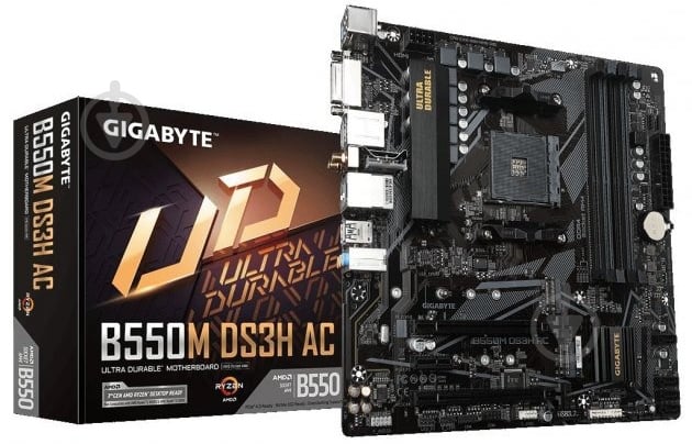 Материнская плата Gigabyte B550M DS3H AC (Socket AM4, AMD B550, micro ATX) - фото 1