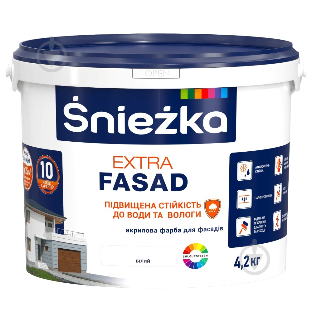 Фарба акрилова водоемульсійна Sniezka Extra Fasad мат білий 4,2 кг - фото 1