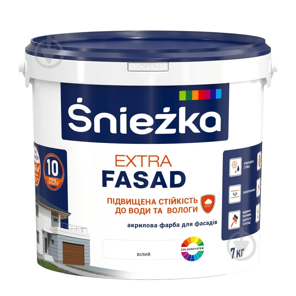 Фарба акрилова водоемульсійна Sniezka Extra Fasad мат 7 кг - фото 1
