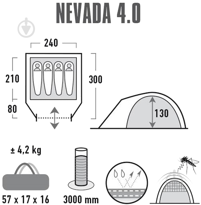 Палатка туристическая High Peak Nevada 4.0 Nimbus Grey 10204 - фото 6