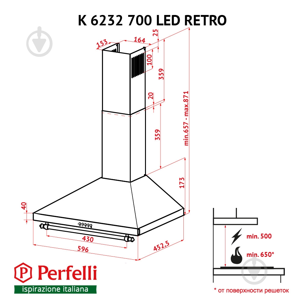 Витяжка Perfelli K 6232 IV 700 LED RETRO - фото 11