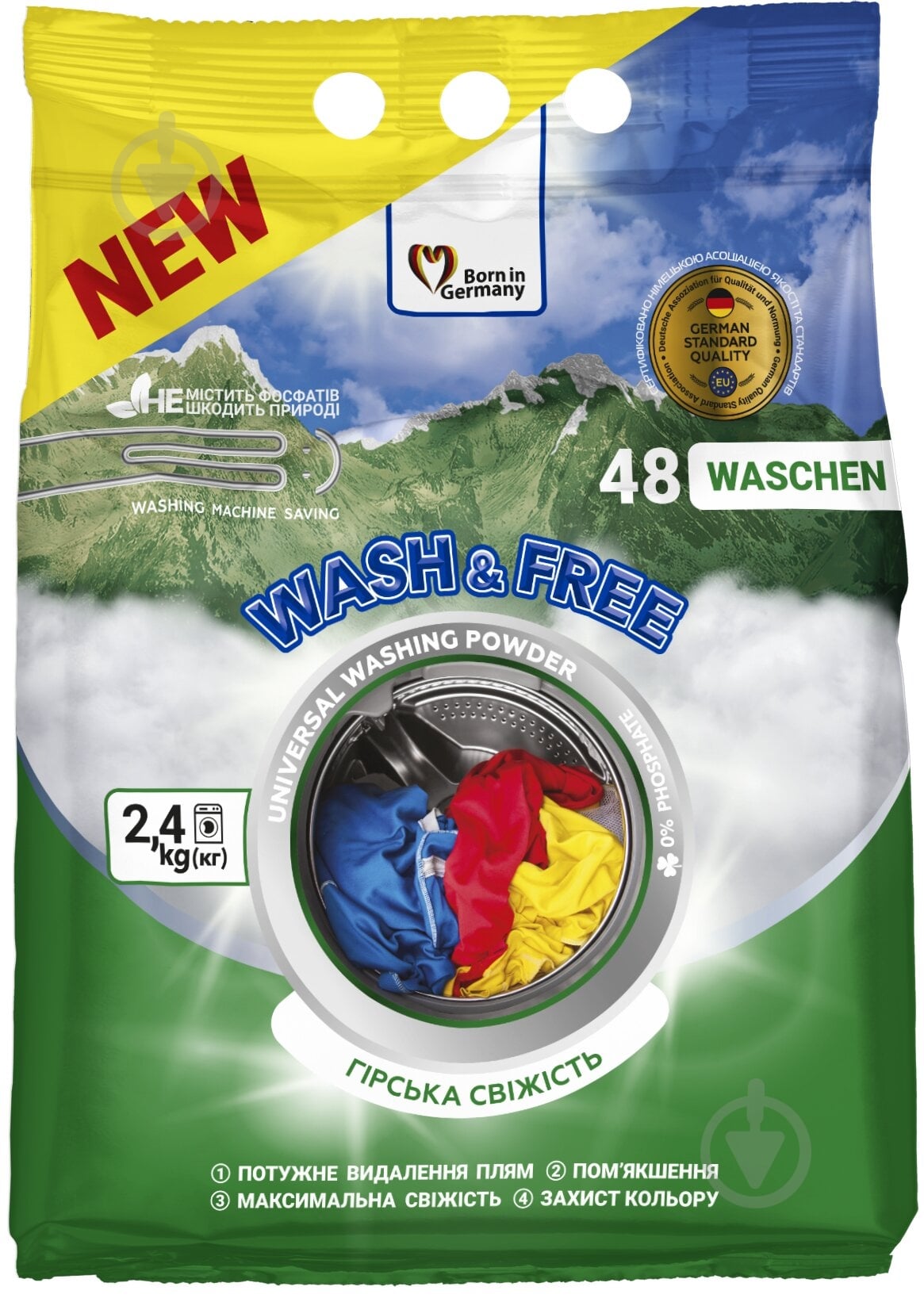 Порошок для машинного та ручного прання Wash&Free Гірська свіжість 2,4 кг - фото 1
