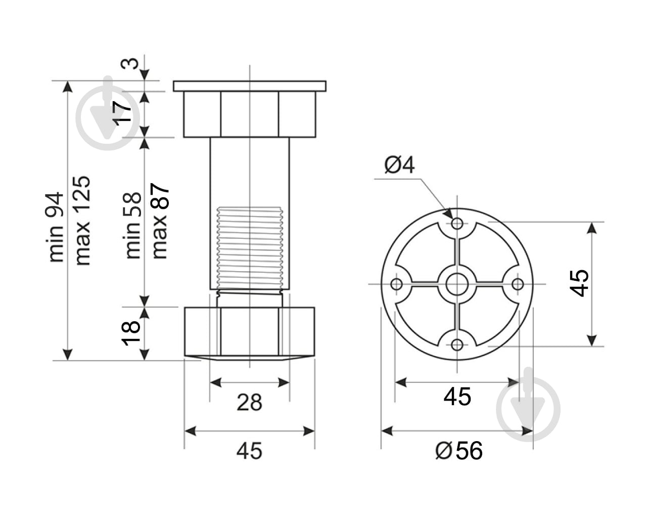 Меблева ніжка DC 100 мм регулюєма чорна - фото 2