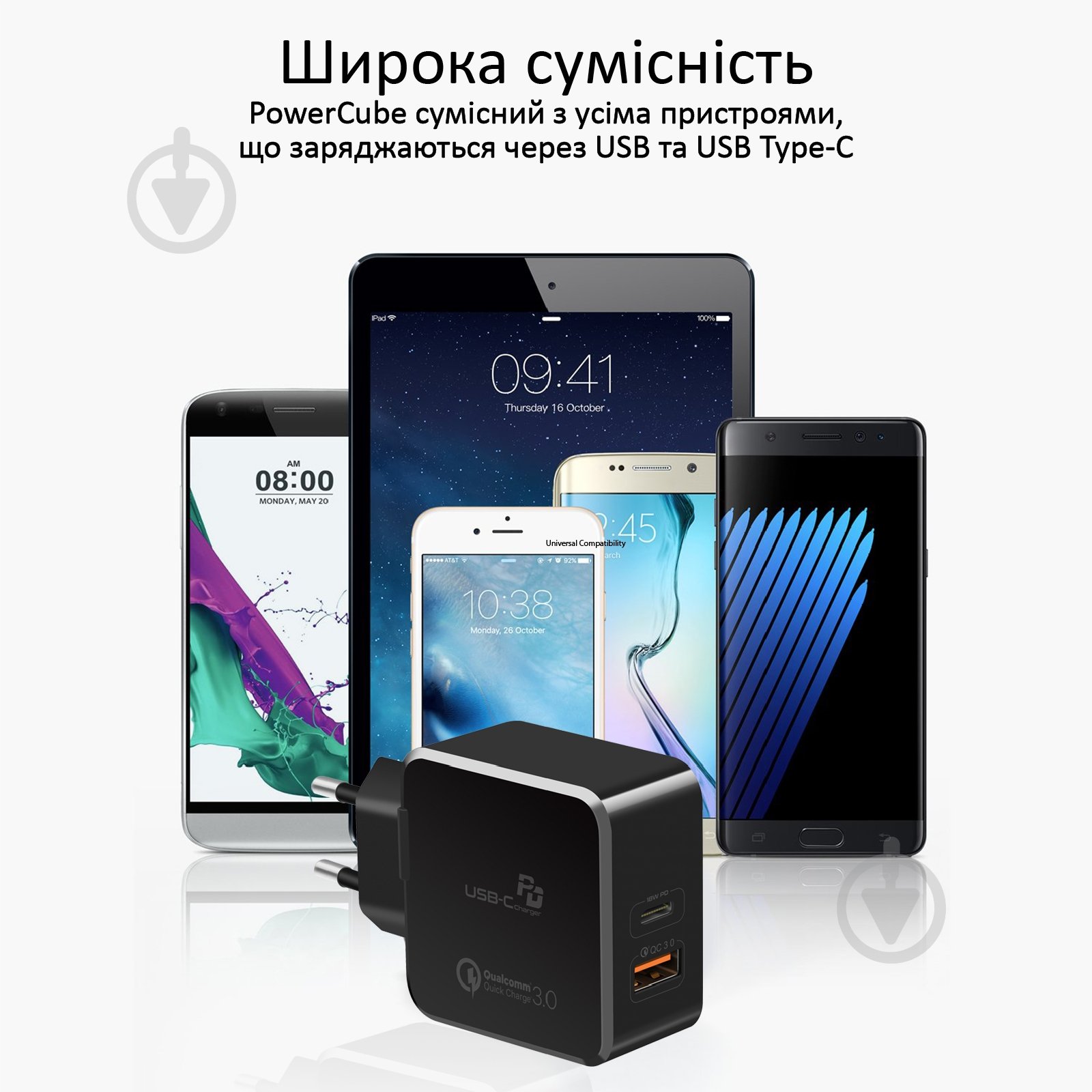 Зарядное устройство Promate PowerCube 36Вт Type-C PD + USB QC3.0 Black - фото 6