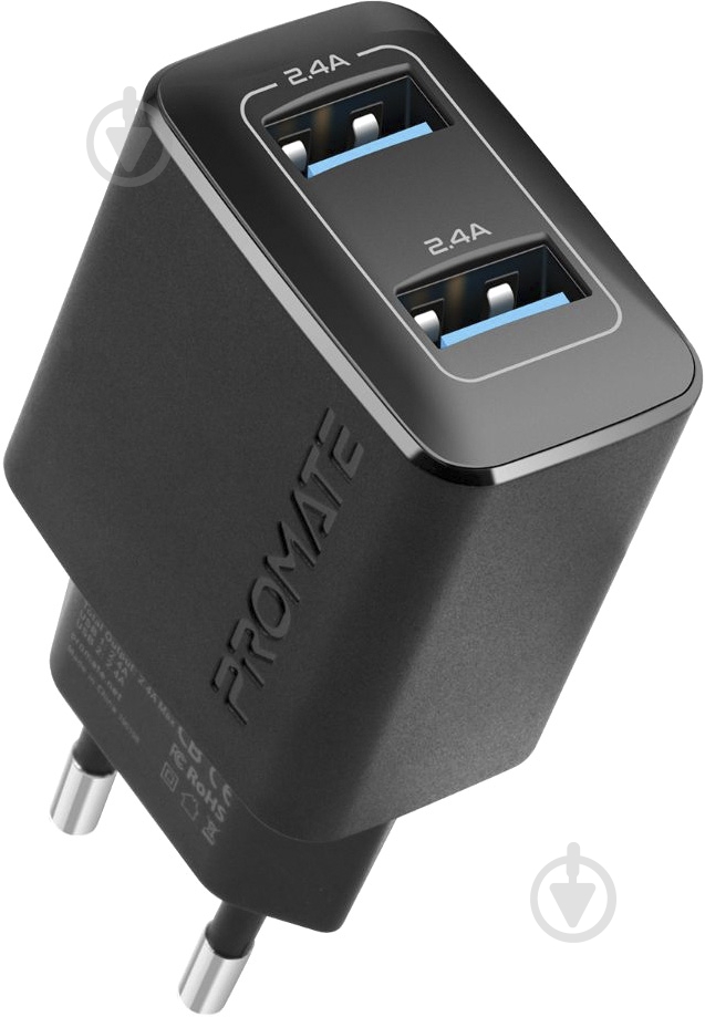 Зарядное устройство Promate BiPlug 12Вт 2 USB Black - фото 1 Зарядное устройство Promate BiPlug 12Вт 2 USB Black - фото 1