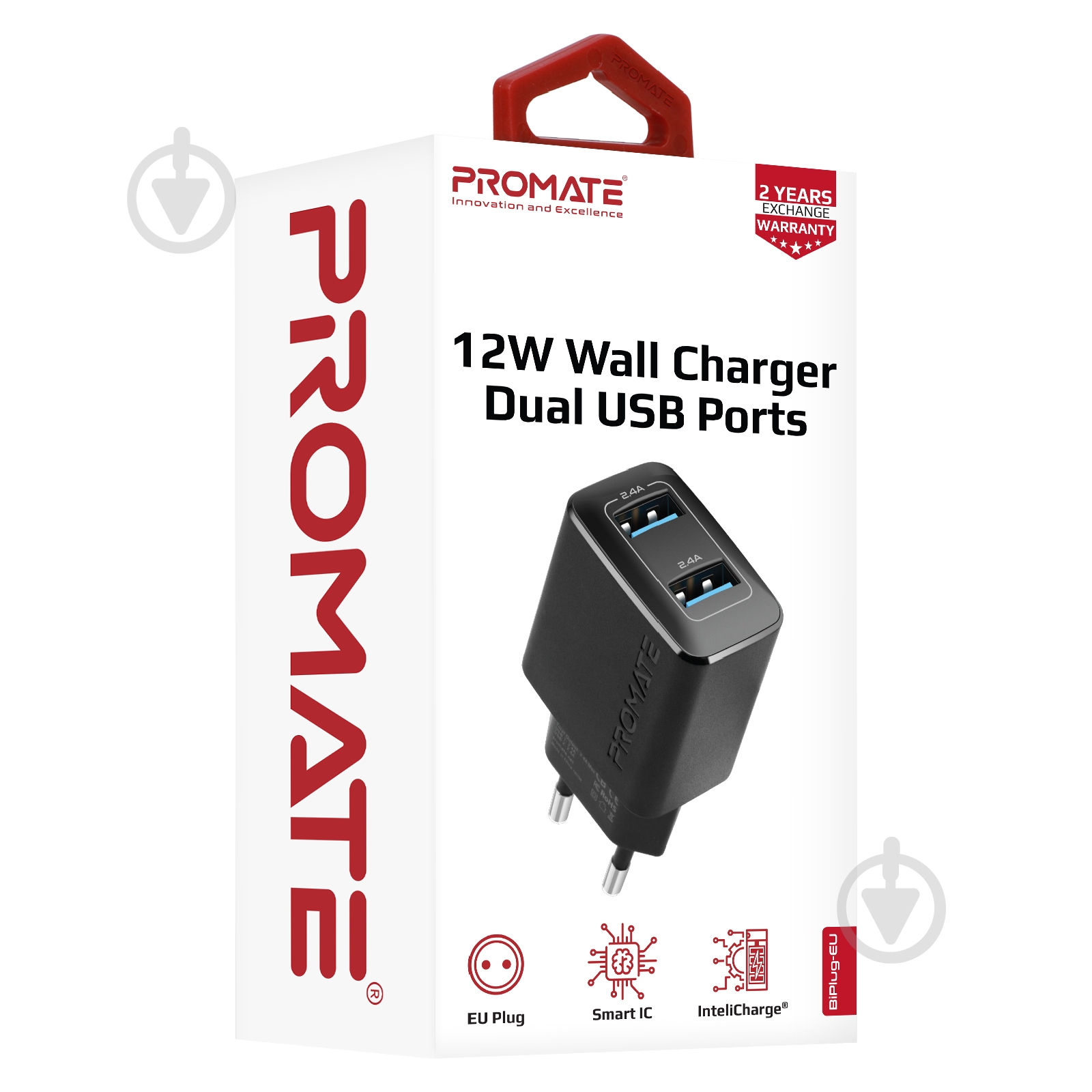 Зарядное устройство Promate BiPlug 12Вт 2 USB Black - фото 7 Зарядное устройство Promate BiPlug 12Вт 2 USB Black - фото 7