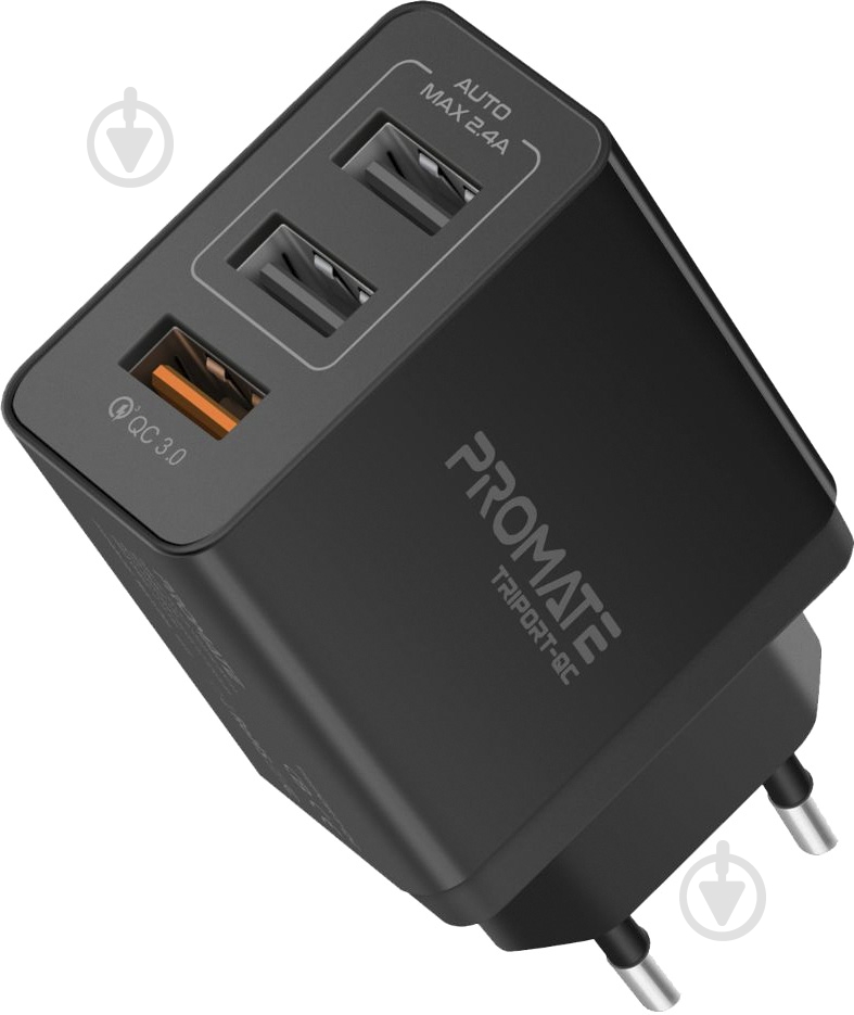 Зарядное устройство Promate TriPort-QC 30Вт USB QC3.0 + 2 USB Black - фото 1