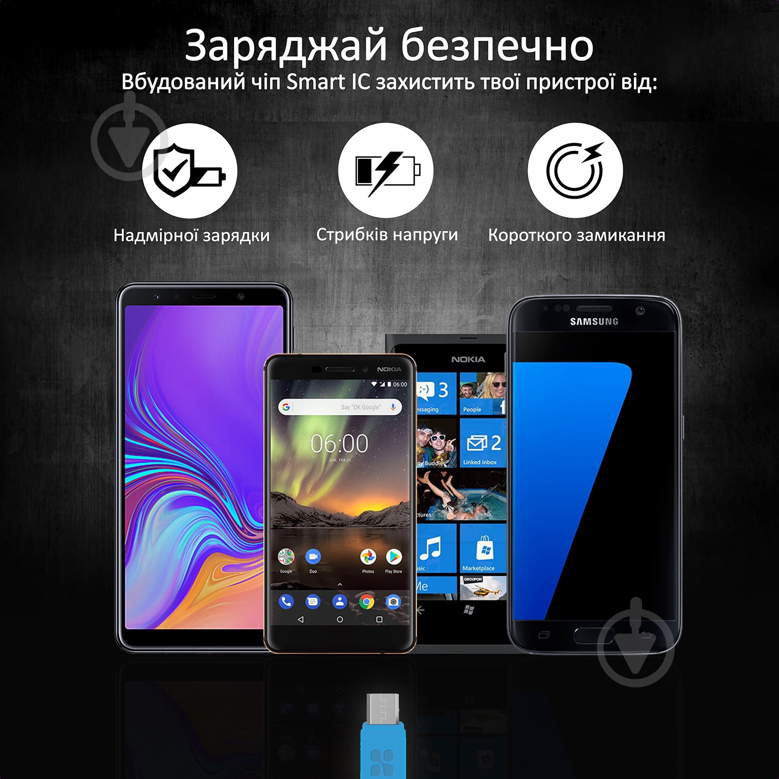 Кабель Promate MicroCord-2 USB-microUSB 2А 2 м синій (microcord-2.blue) - фото 4 Кабель Promate MicroCord-2 USB-microUSB 2А 2 м синій (microcord-2.blue) - фото 4