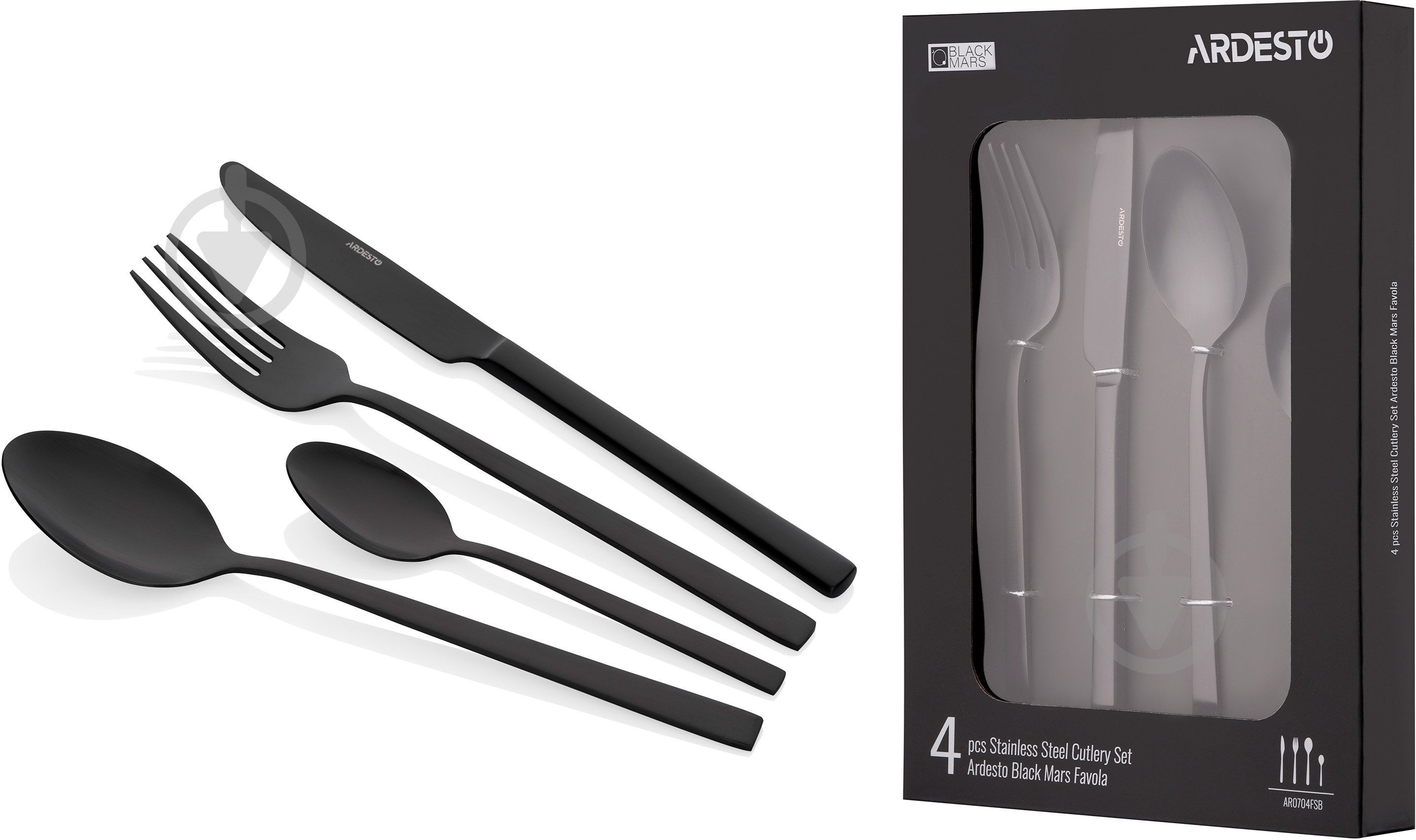 Набор столовых приборов Ardesto Black Mars Favola 4 шт. черный AR0704FSB - фото 5 Набор столовых приборов Ardesto Black Mars Favola 4 шт. черный AR0704FSB - фото 5