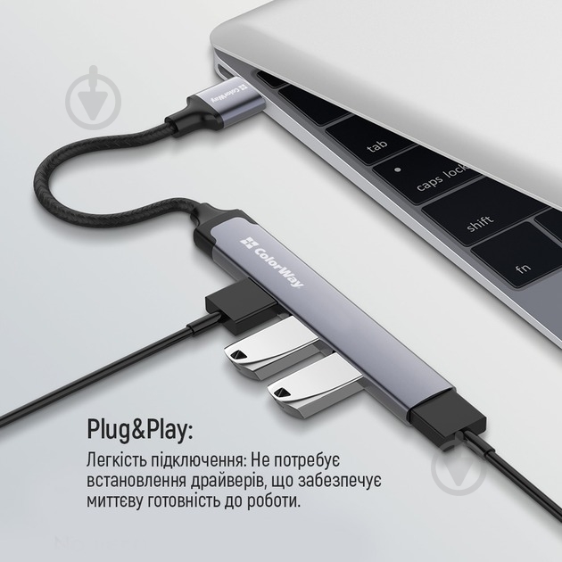 USB-хаб ColorWay USB-A 4-в-1 USB2.0х3/USB3.0 0,12 м сірий (CW-HUB05) - фото 14