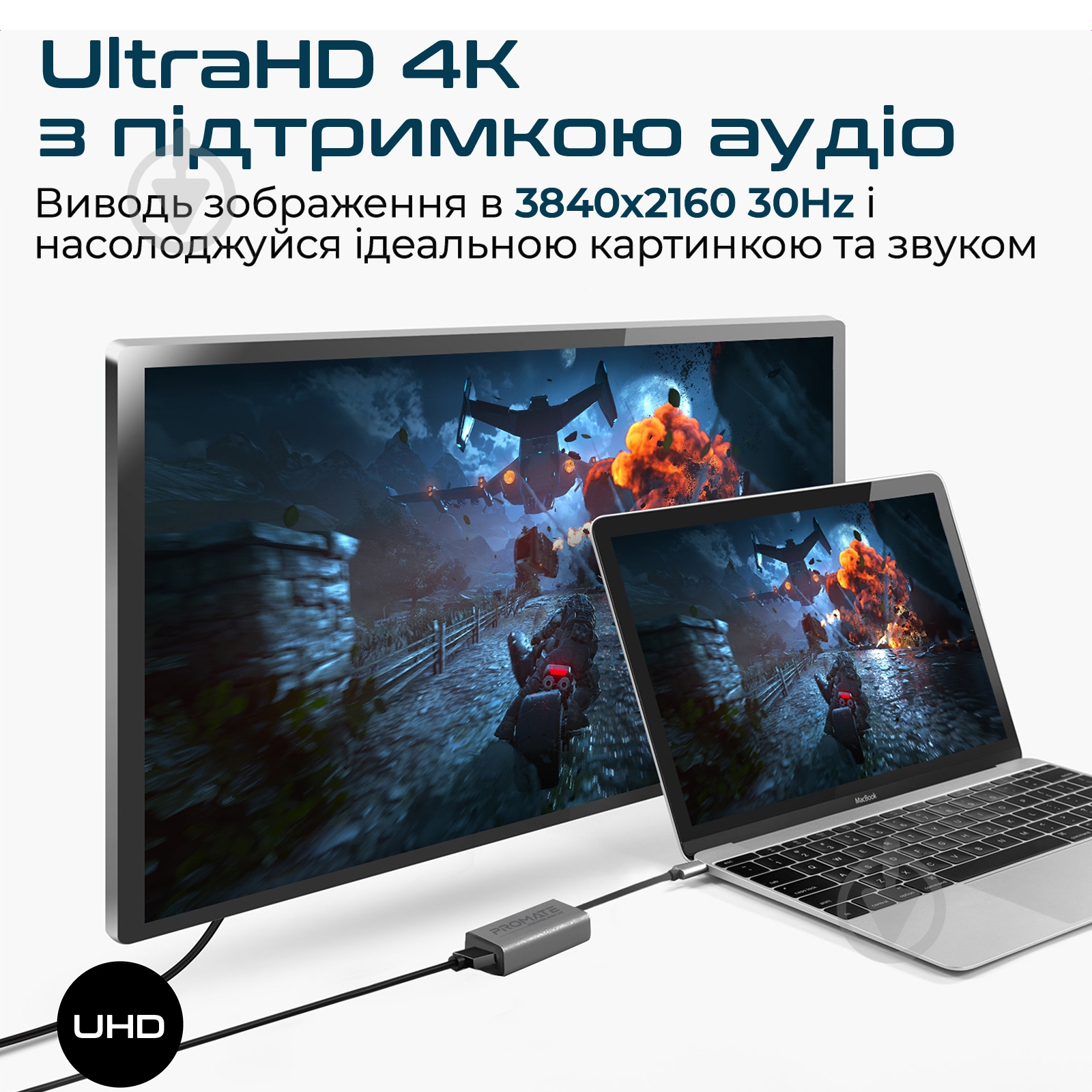 Адаптер Promate MediaLink-H1 Type-C to 4K HDMI 30Hz сірий (medialink-h1.grey) - фото 2