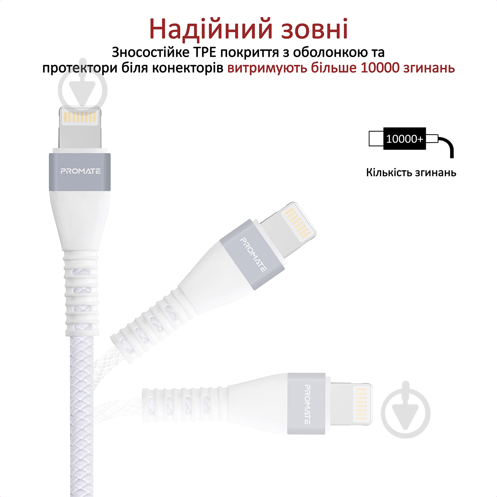 Кабель Promate Vigoray-I USB-Lightning 2А 1,2 м белый (vigoray-i.white) - фото 4