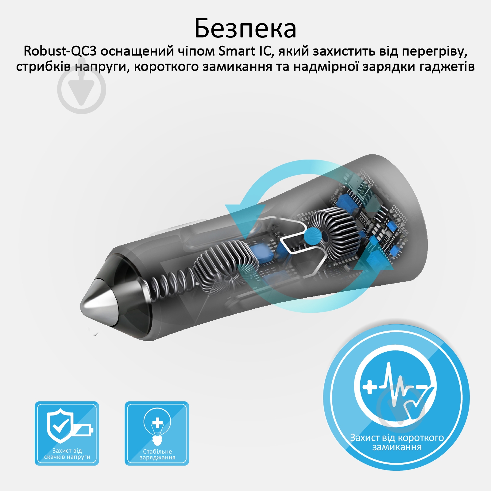 Автомобильное зарядное устройство Promate Robust-QC3 30Вт USB QC3.0 + USB 2.4A Grey - фото 5