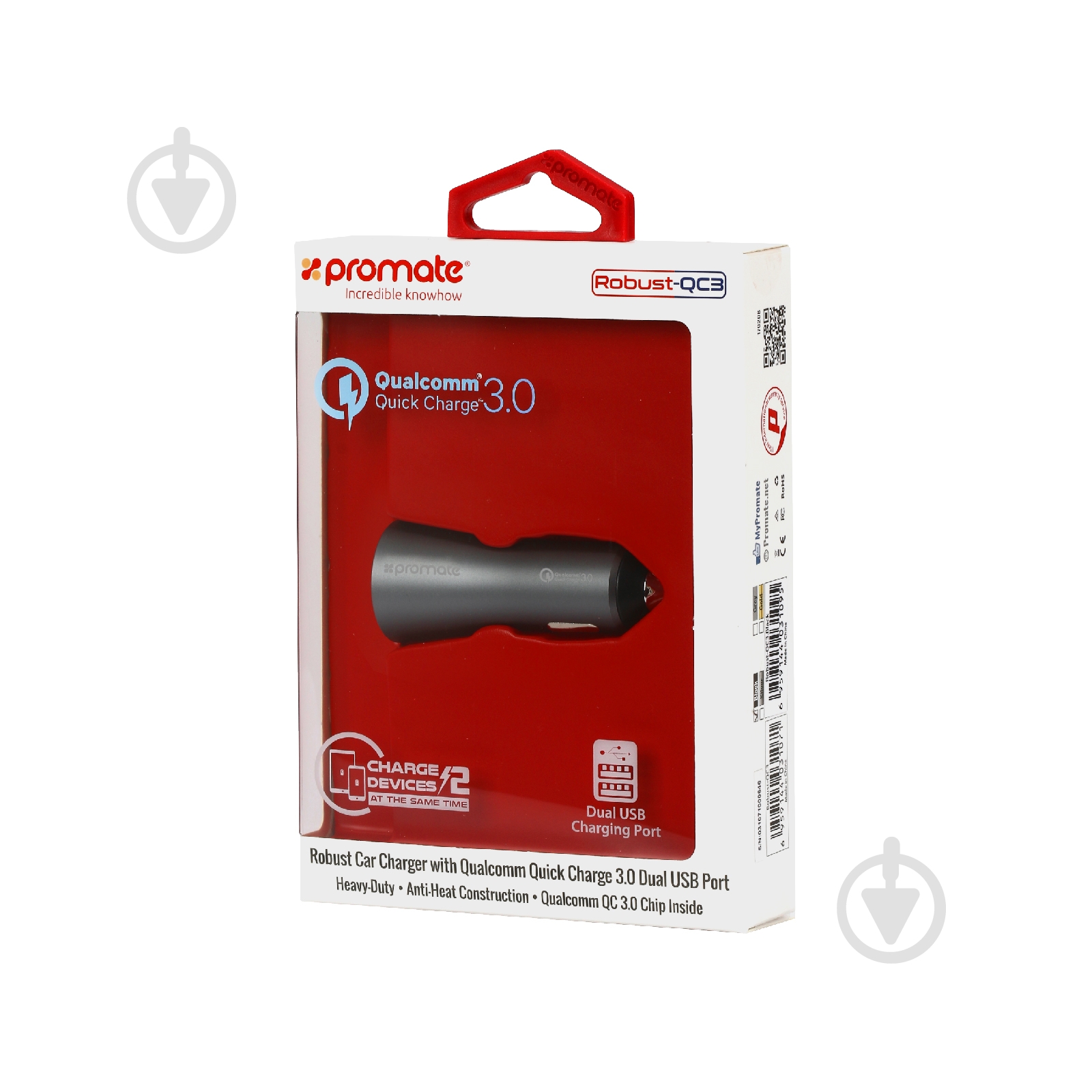 Автомобильное зарядное устройство Promate Robust-QC3 30Вт USB QC3.0 + USB 2.4A Grey - фото 8