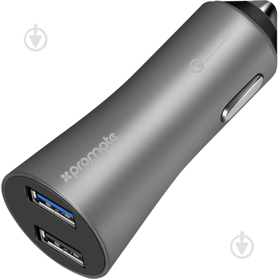 Автомобильное зарядное устройство Promate Robust-QC3 30Вт USB QC3.0 + USB 2.4A Grey - фото 1