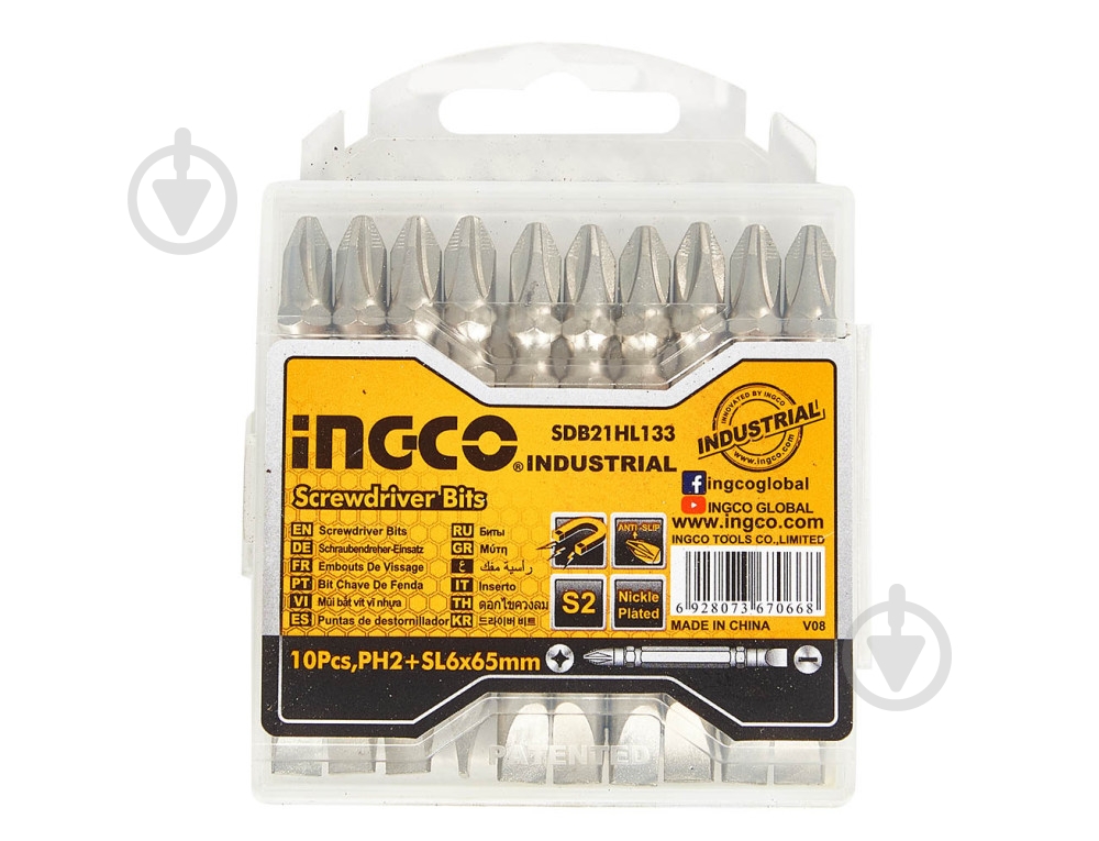Набор бит INGCO 10 шт. SDB21HL133 - фото 1
