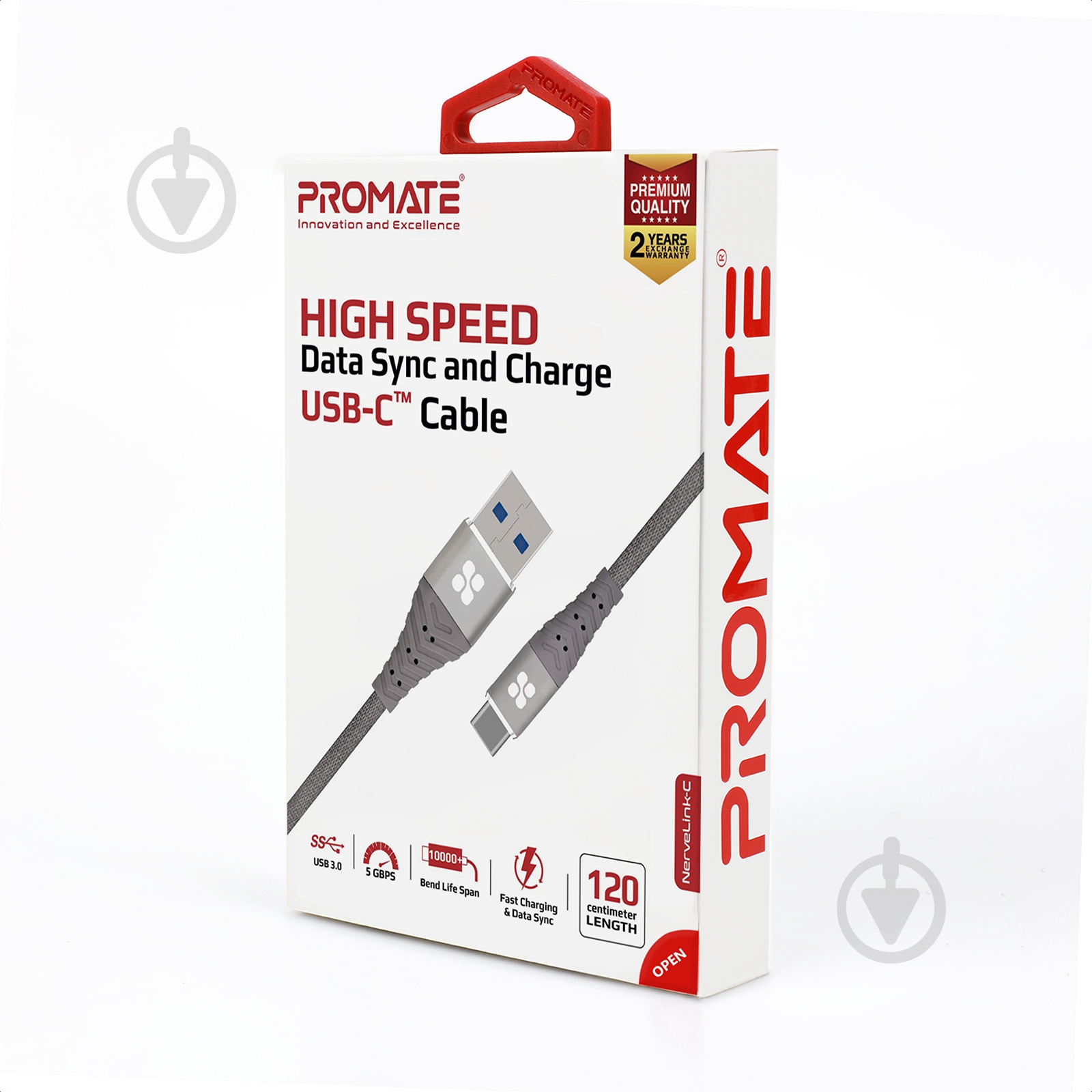 Кабель Promate NerveLink-C USB — Type-C 1,2 м сірий (nervelink-c.grey) - фото 6