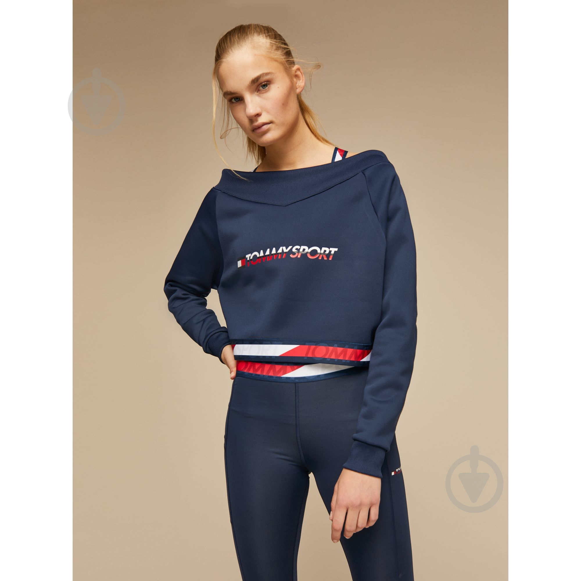 Джемпер Tommy Hilfiger CROP V NECK SWEATER WITH TAPE S10S100363401 р. S темно-синий - фото 1